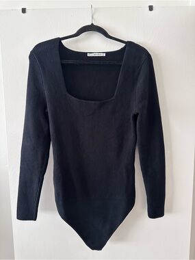 Abercrombie & Fitch Black Ribbed Square-Neck Long-Sleeve Bodysuit